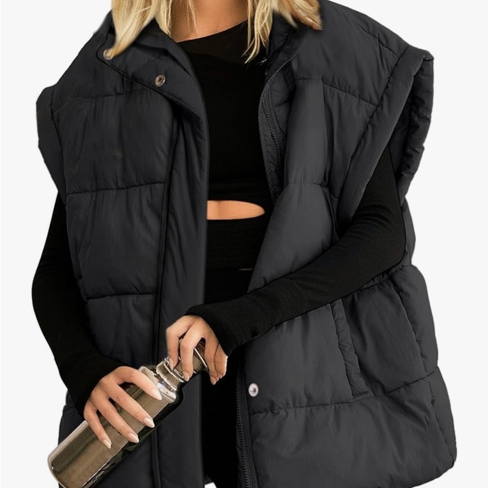 Black Oversized Quilted Puffer Vest
